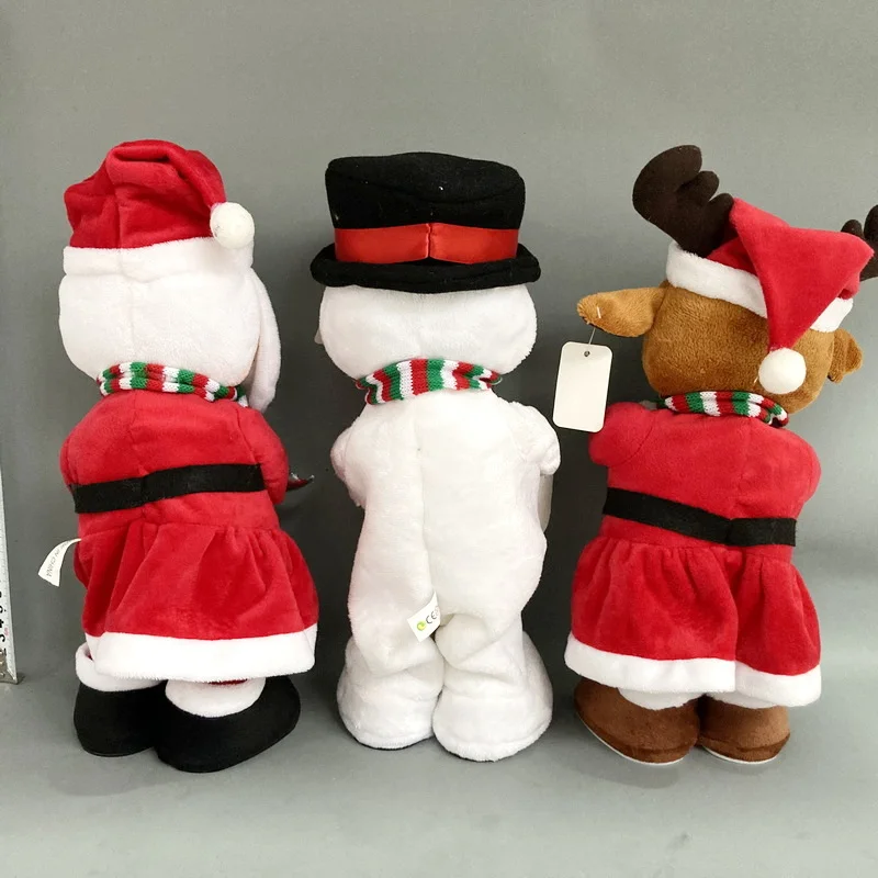 Christmas electric plush toy deer snowman Santa Claus  dance with saxophone music and lights stuffed toy pretty Christmas gifts