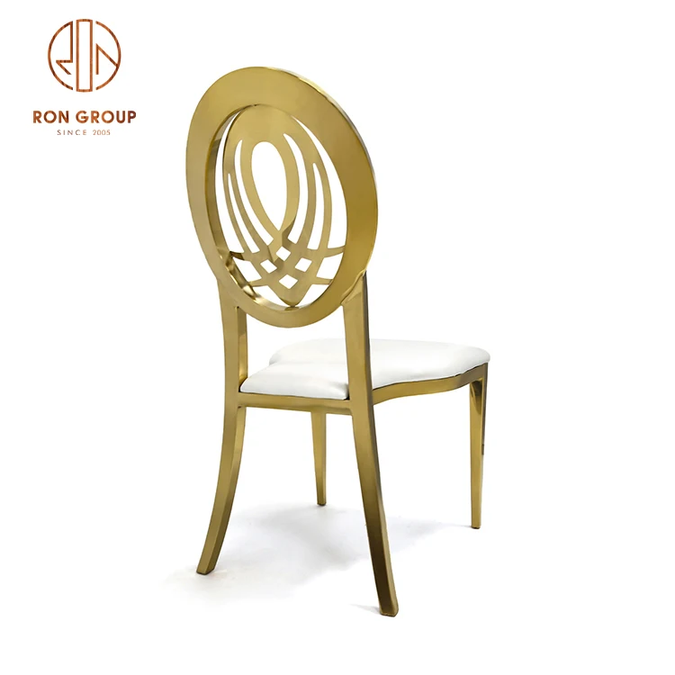 Rental Fancy Wedding Hotel Restaurant Furniture Luxury Round Golden Back Stainless Steel Gold Legs Banquet Chair for Decoration