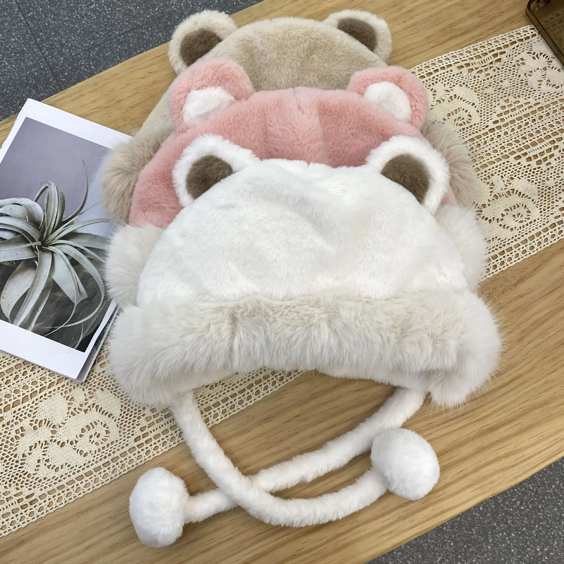 Autumn and Winter New Version Cute Thickened and Warm Female Little Bear Ear Plush Hat Women Ear Protector Hat