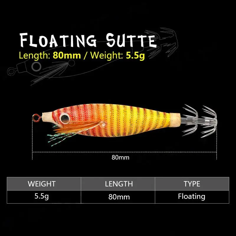 Oem 5.5g/80mm Luminous Fishing Lure Wood Shrimp Bait Squid Hook Octopus Cuttlefish Baits Umbrella Hook For Sea Fishing