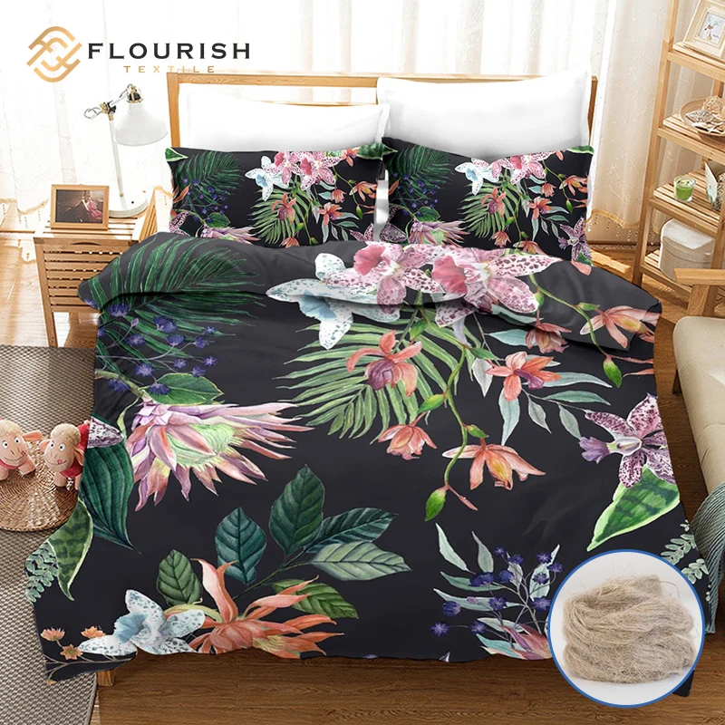 Flourish New Designs Luxury Printed flax linen bedding Winter High Quality  Linen Quilt Cover Bedding sets