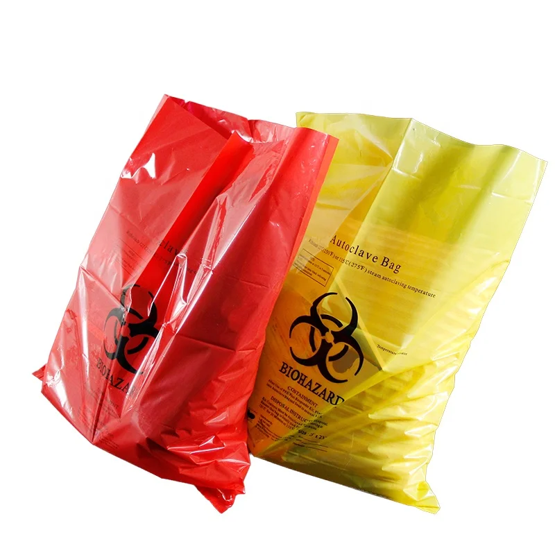 Disposable plastic biohazard waste bags yellow red gravure logo printing sharps container biohazard bag