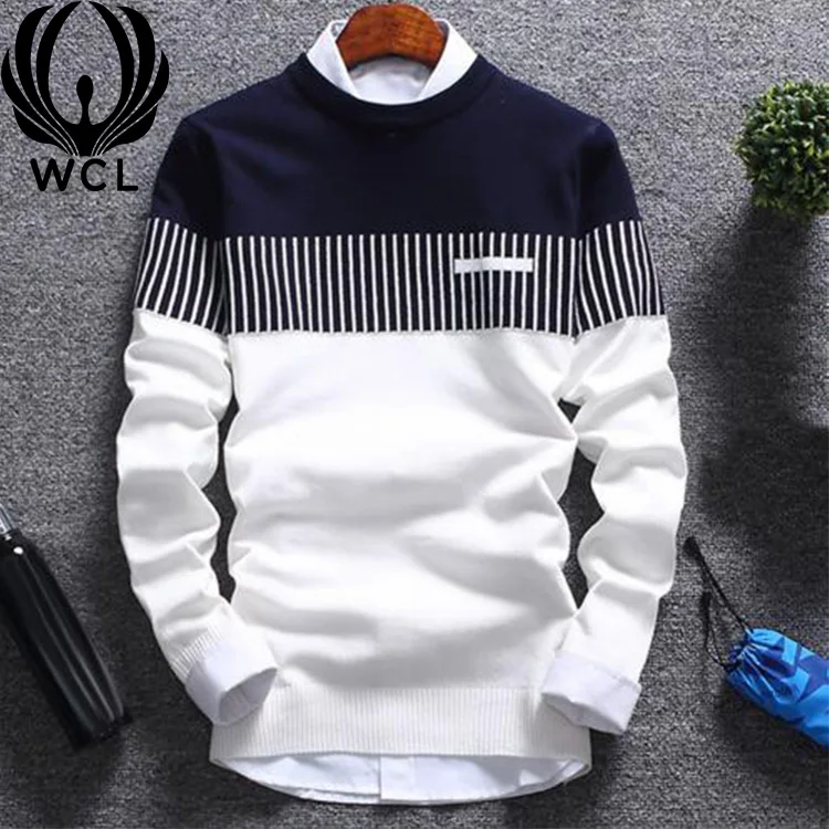 Мужская трикотажная рубашка в полоску, с круглым вырезом, модный красивый осенний свитер с длинным рукавом