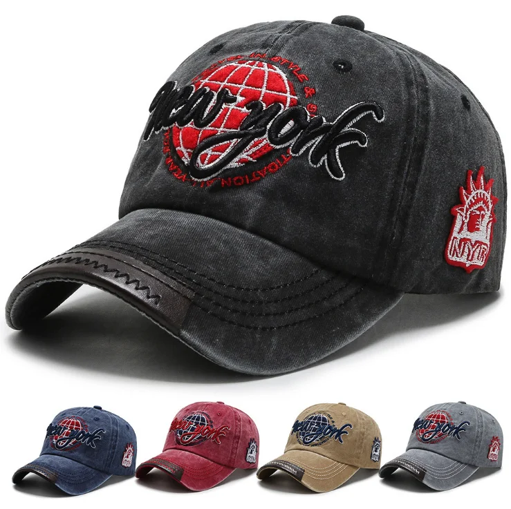 
Classic Distressed Adjustable Baseball Peaked Caps American Embroidery Washed Cotton Baseball Hat 