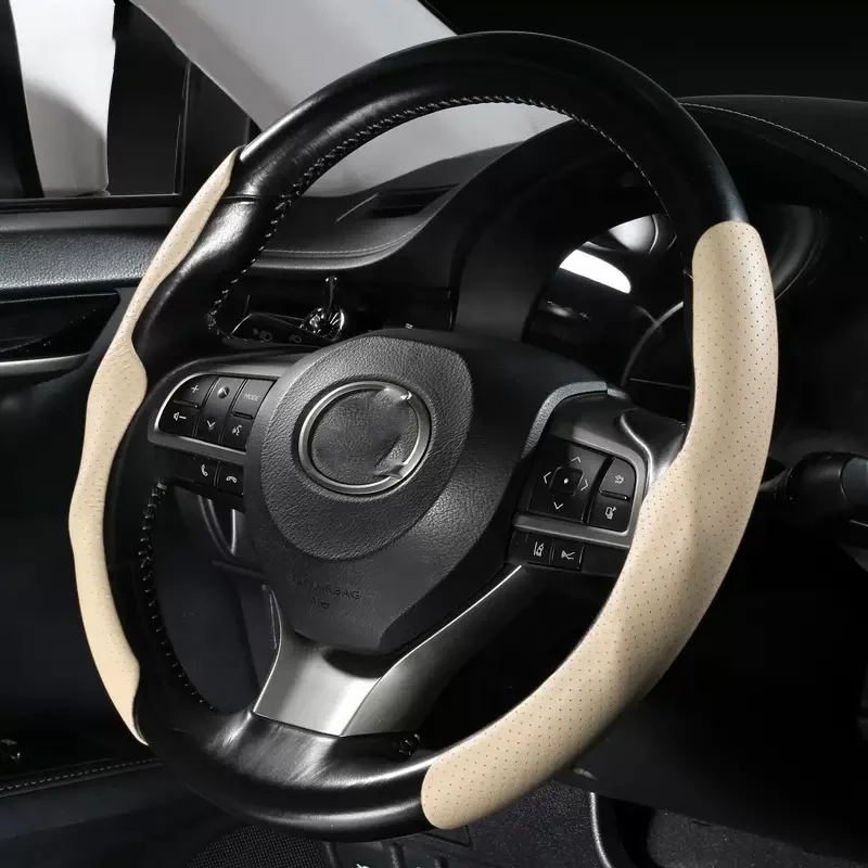 Модный Универсальный кожаный чехол на руль из углеродного волокна и микрофибры, натуральная наппа, ПУ, Ручное шитье, аксессуары для интерьера автомобиля, новинка