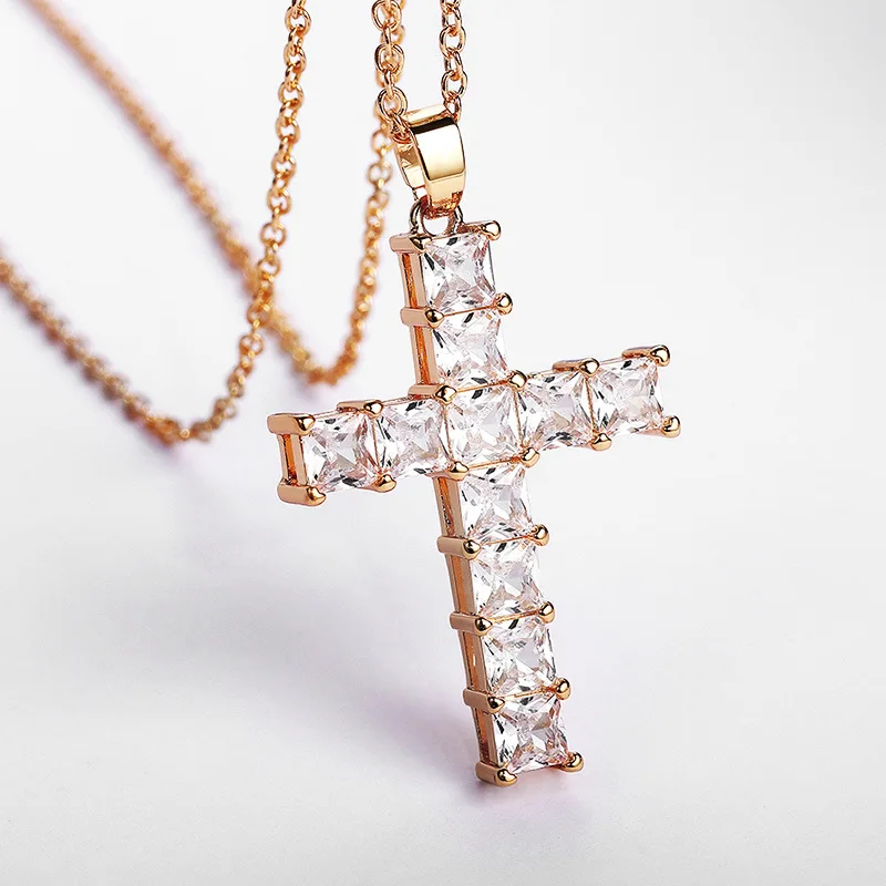 DAIHE Fashion New Zircons Cross Necklace Tarnish Free Dainty Stainless Steel Rhinestone Cross Necklace