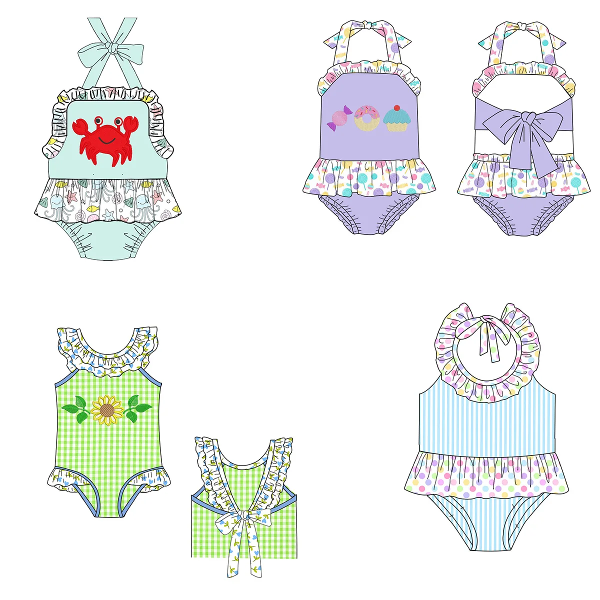New Arrivals Summer Girls Swimsuit Flower Applique One Piece Children Beachwear Custom Summer Kids Baby Swimwear