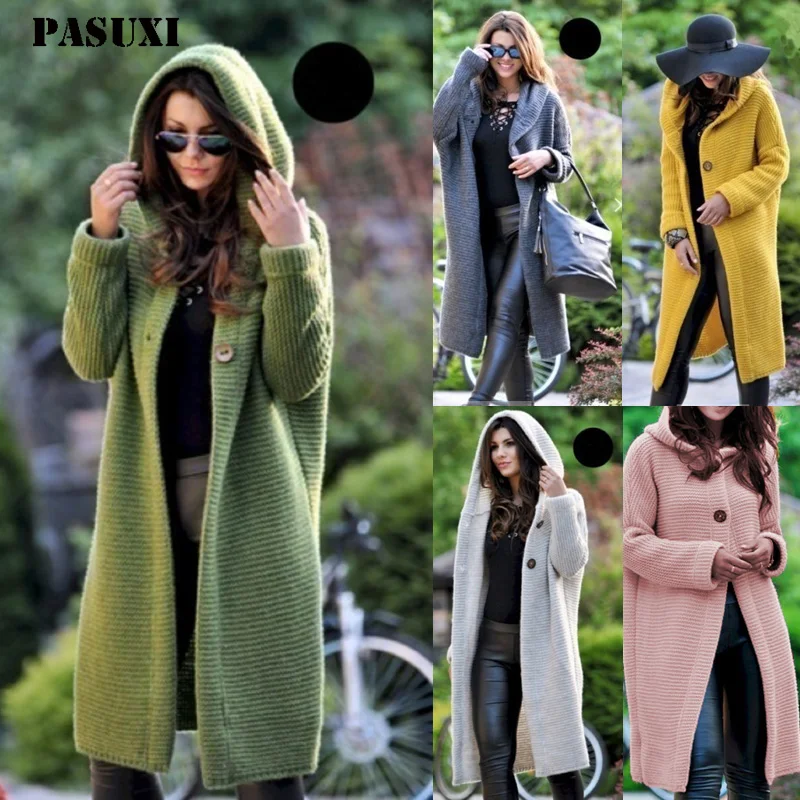 PASUXI Wholesale Winter and Autumn Women Elegant Coats Notched Collar Breasted Trench Knitted Sweater Coat for Lady