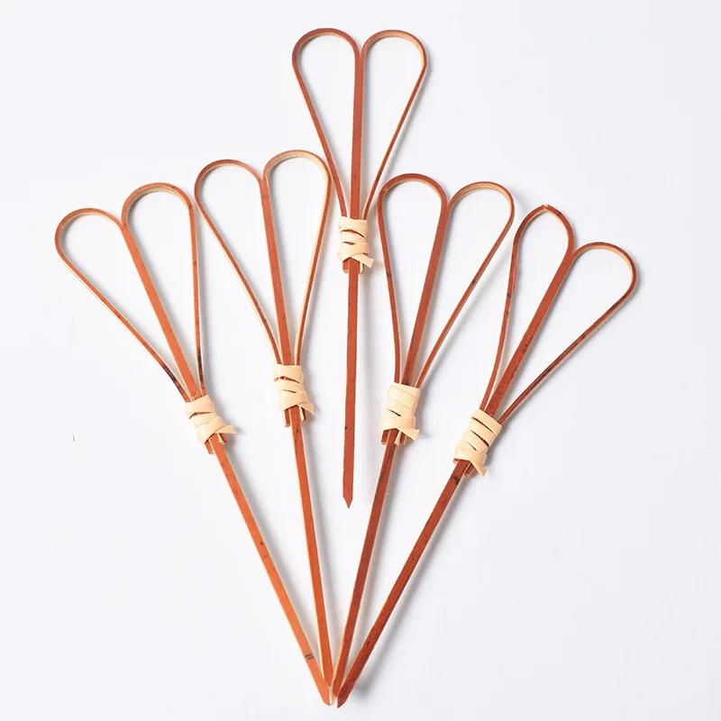 Wholesale Custom Disposable Fruit Sticks Colored Bamboo Knotted Skewers