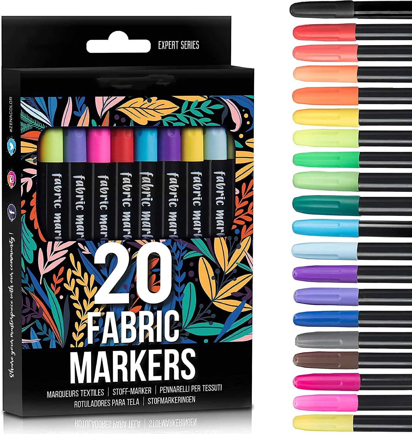 20 Fabric Colors Indelible and Permanent Fabric Paint Fine Point Textile Marker Pen