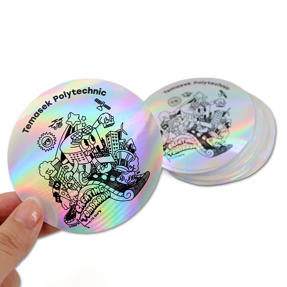 Custom Adhesive Sticker Label Vinyl Holographic Waterproof Logo Pvc Hologram Round Die Cut Stickers