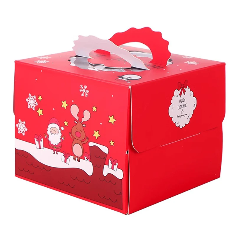 beautiful red Christmas cake box 10x10x10 inch  with cake base