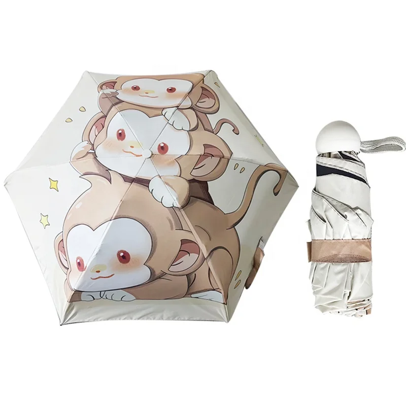 Portable Mini 5 Folding Umbrella UV Protection Sun And Rain Umbrella With Bag 5 Folding Umbrella With Logo Print