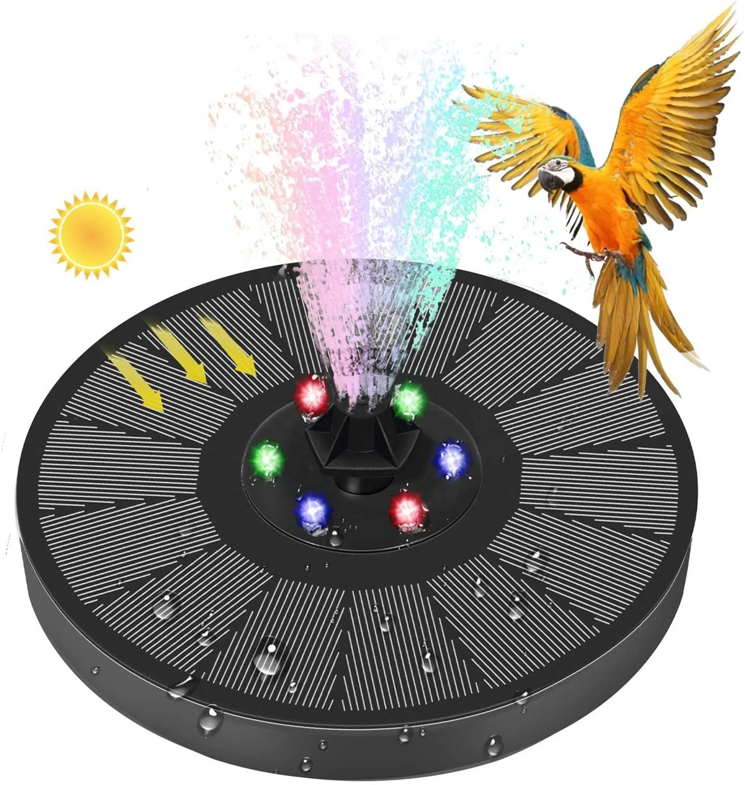 Amazon Hot Sales 3W Outdoor Indoor Water Fountain Solar Water Floating Fountain Pump With 900mAh Battery Backup and 6 Led Lights