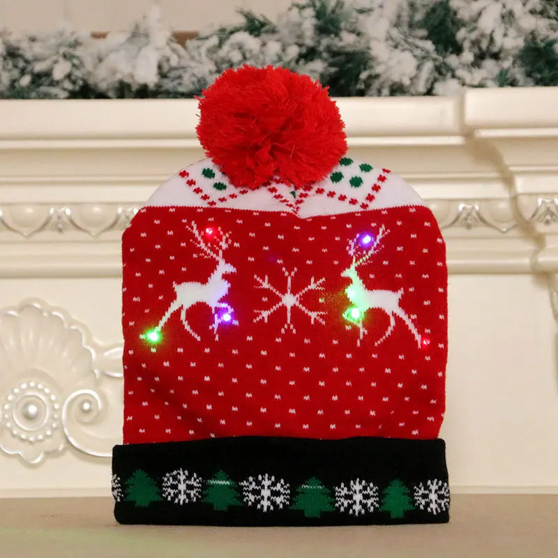 MB1 2024 Design LED Christmas Sweater Hat Light up Xmas Beanie Knitted Cap Unisex Winter Hat Christmas Hats