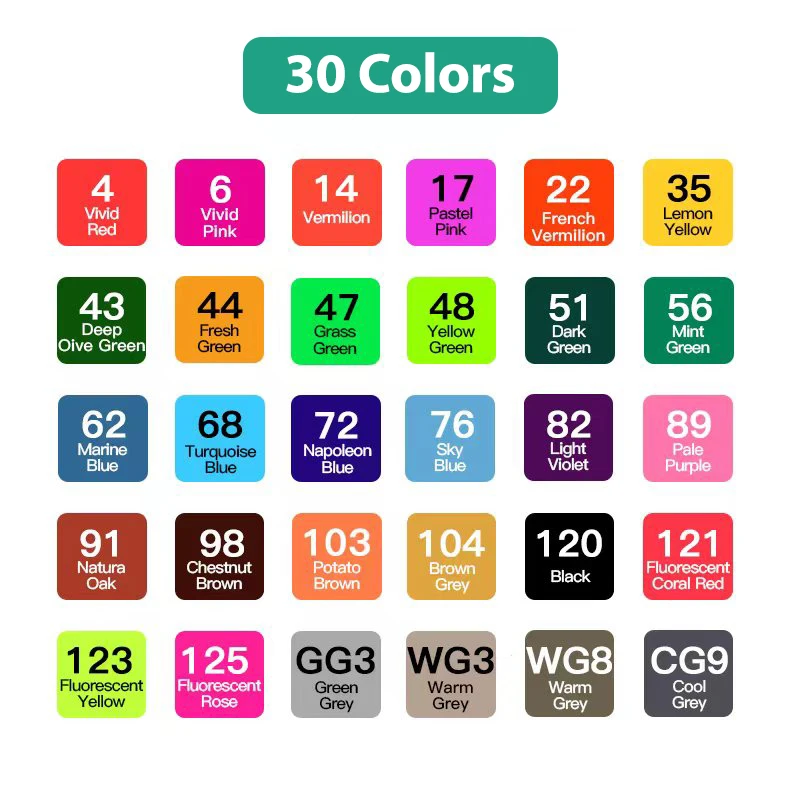 In Stock Dual Tip Art Marker 30 Colors Alcohol Based Marker Pen