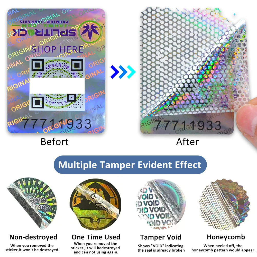 Original Security Tamper Proof Hologram Stickers With Serial Numbers And Qr Code Customized Void Evident Hologram Seal Labels
