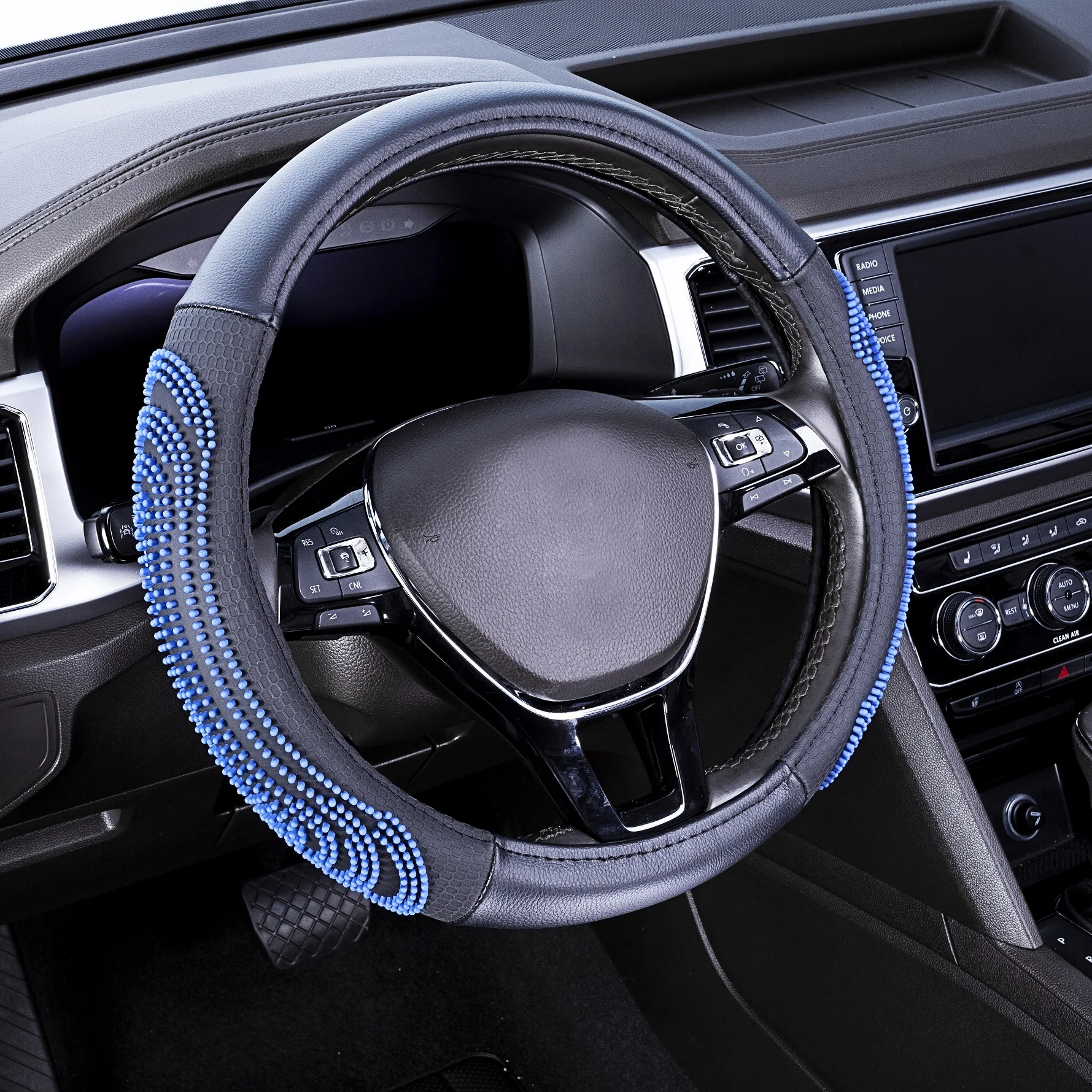 
Higher Auto Pu Leather Universal Fit PE Gel Massage Side Sport Grip Breathable Sporty Racing Car Steering Wheel Cover 