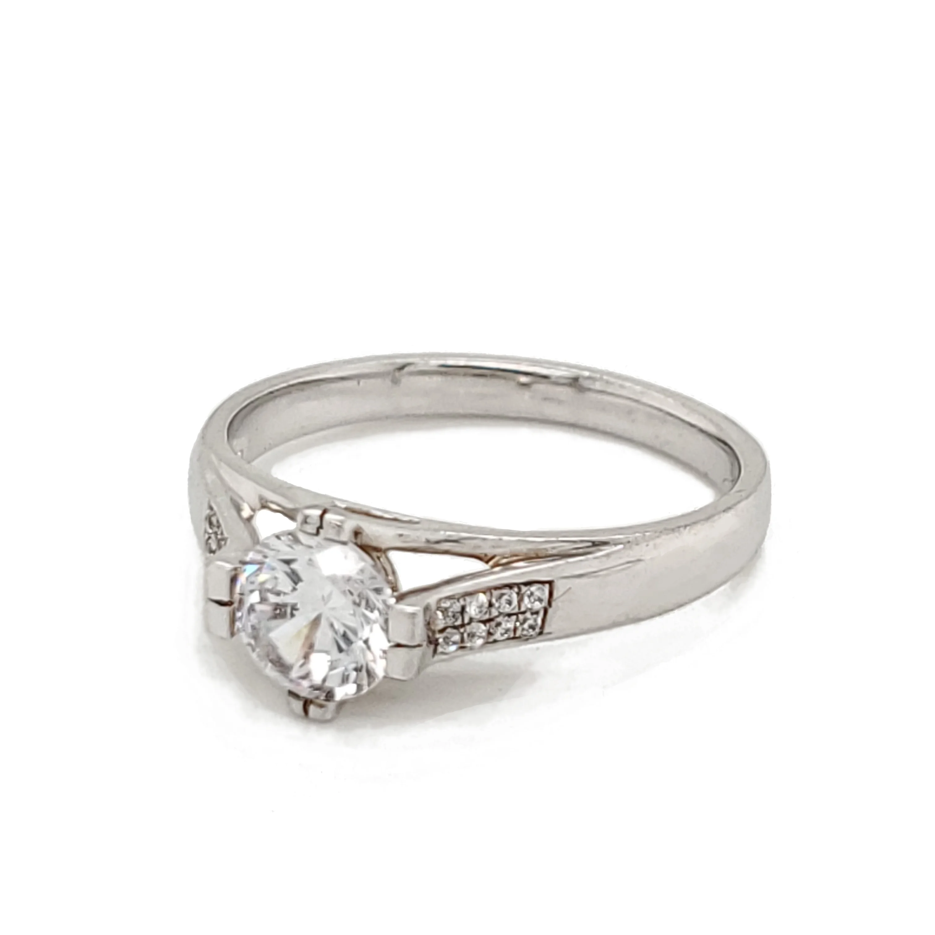 
Channel setting cz plus 18k white gold diamond ring 