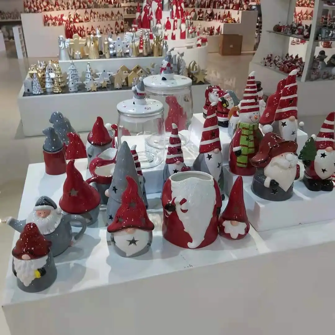 
2022 latest style xmas decoration Christmas festival ceramic ornament led light santa figure home decor 