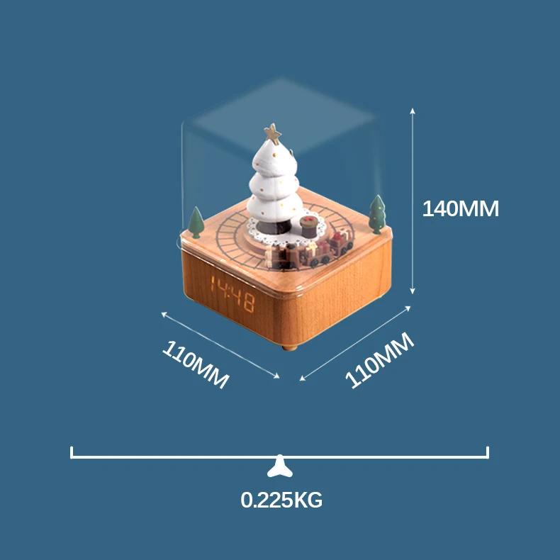 Dolphin Industry BR Custom Christmas Orgel Clock Music Boxes Wind Up Wood Music Box With Rotating Small Train And Time Display