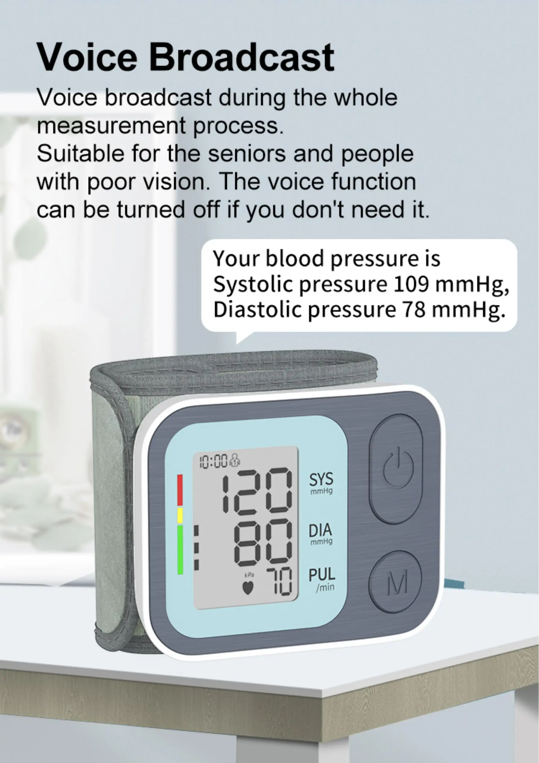 Portable Wrist Blood Pressure Machine Digital Sphygmomanometer Tensiometros Automatic BP Cuff Monitors with Irregular Heartbeat