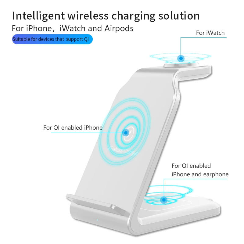 Multifunctional 3 in 1 Safe Wireless Charger 5/7.5/10/15w Phone Watch Earbuds Stand Portable Vertical Cell Phone for Iphone