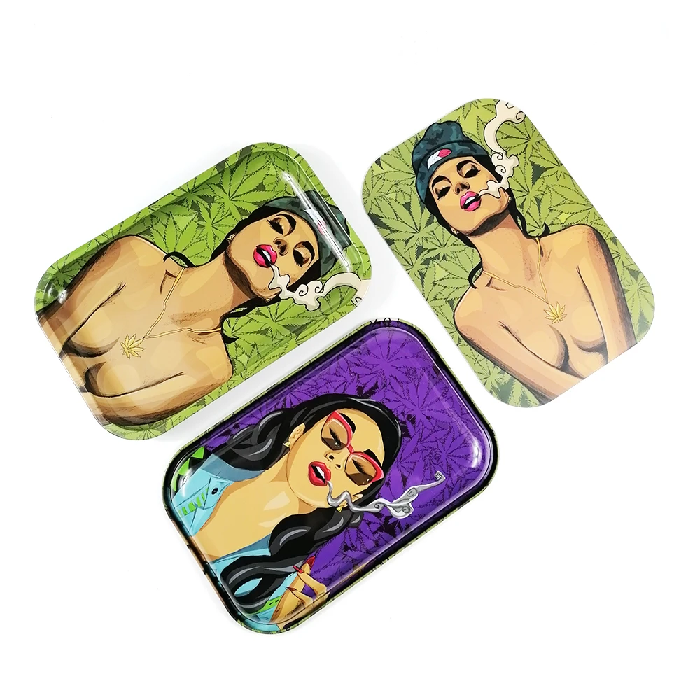 4 Sizes Wholesale Custom weeding accessories metal tray Rolling Tray Metal Cigarette Rolling Trays For Glass pipe smoking