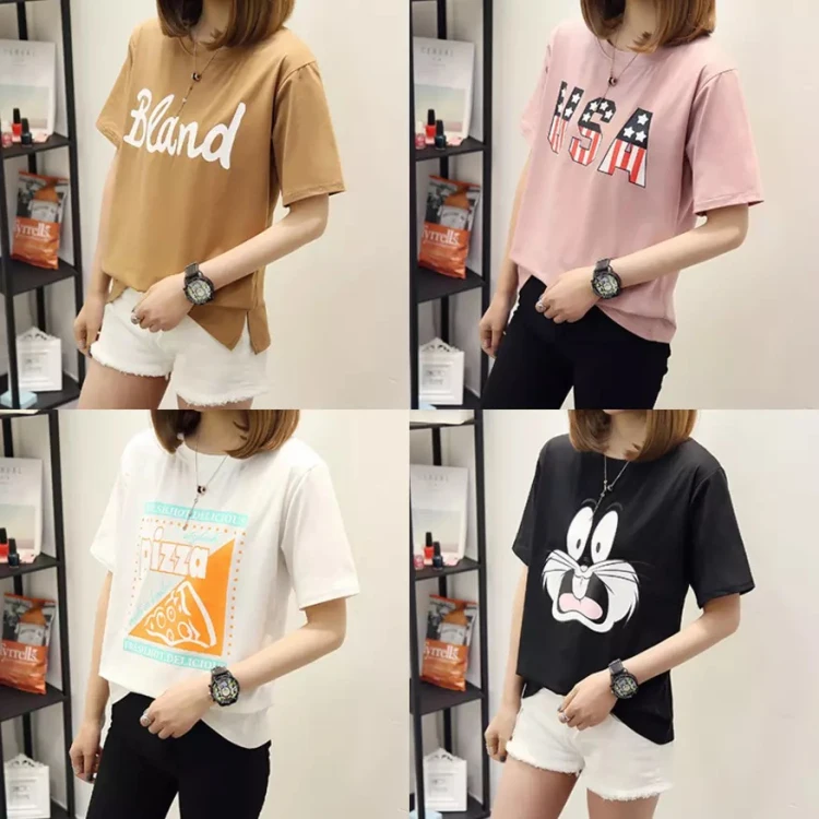 
plus size low price wholesale printed women summer cotton t shirts OC93 