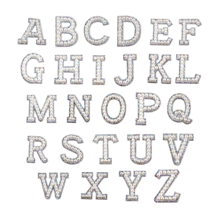High quality rhinestone pearl letters patch English letter patches cloth sticker garment accessories