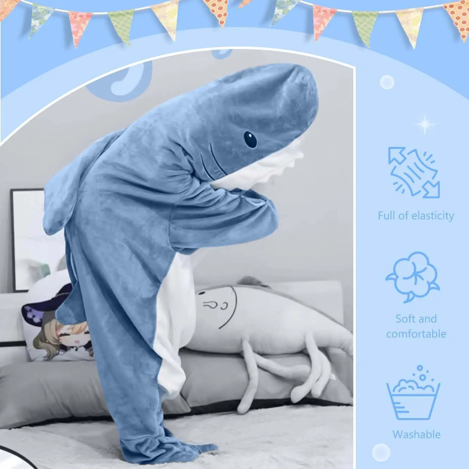 Soft Breathable Flannel Shark Blanket Hoodie Comfortable Sleeping Bag Role-Playing Feature Gift Flannel adult Animal Pajamas