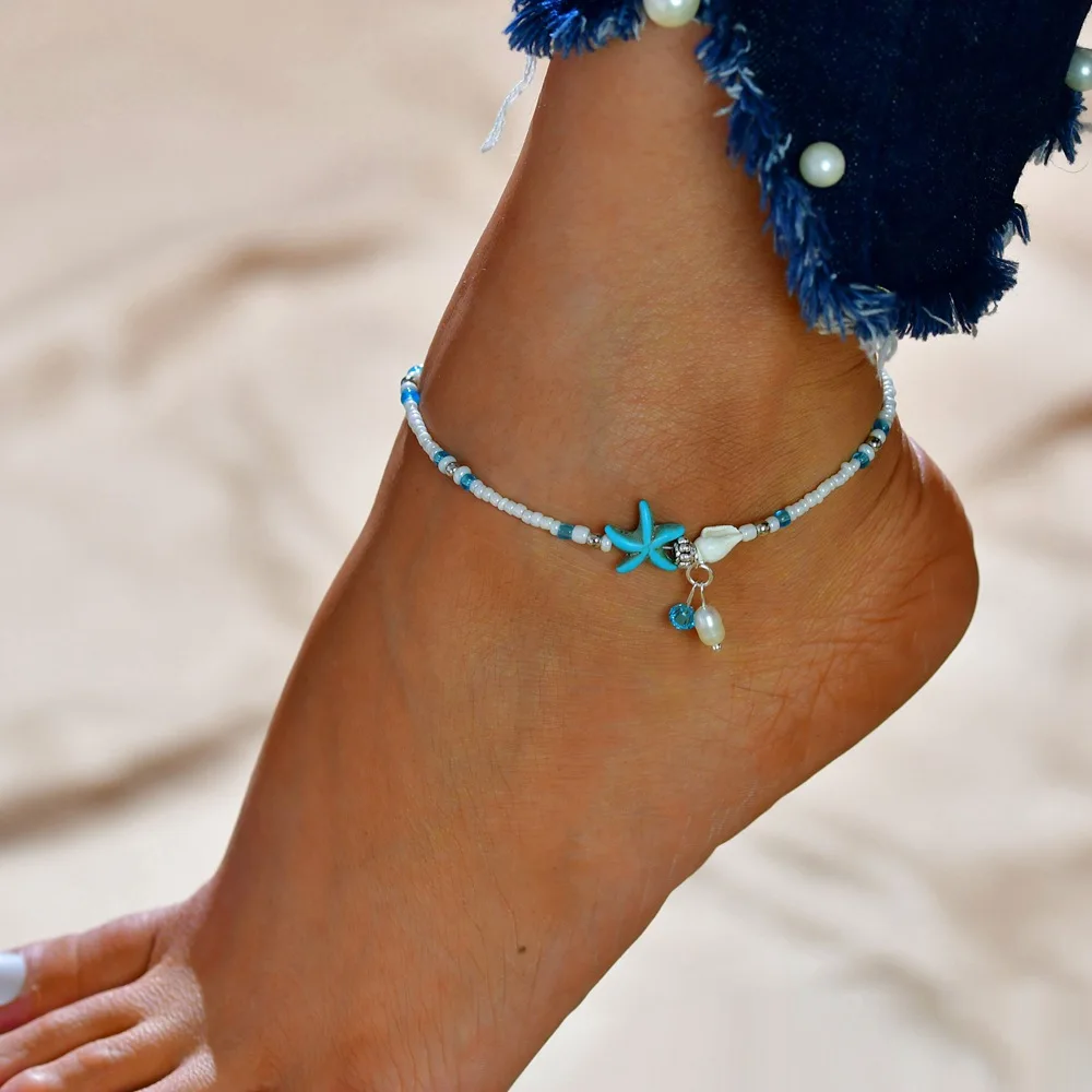 Boho Jewelry Starfish Shell Beach Anklet Conch Anklet With Charms Bead Bracelet For Summer Accessories