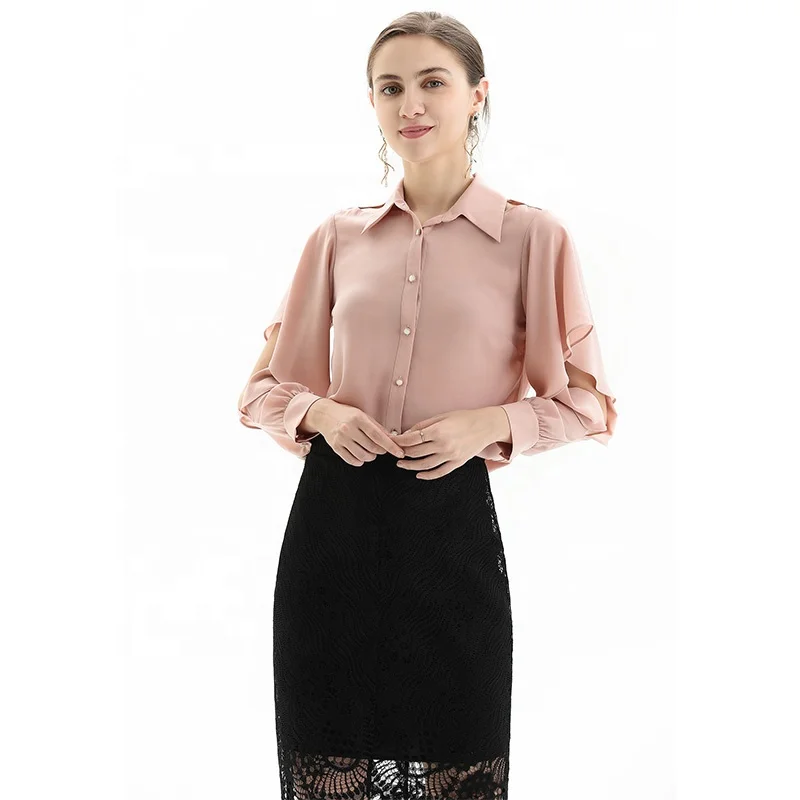 NT067 customize OEM ODM blouses Fall High Quality office elegant Chiffon blouse factory for women
