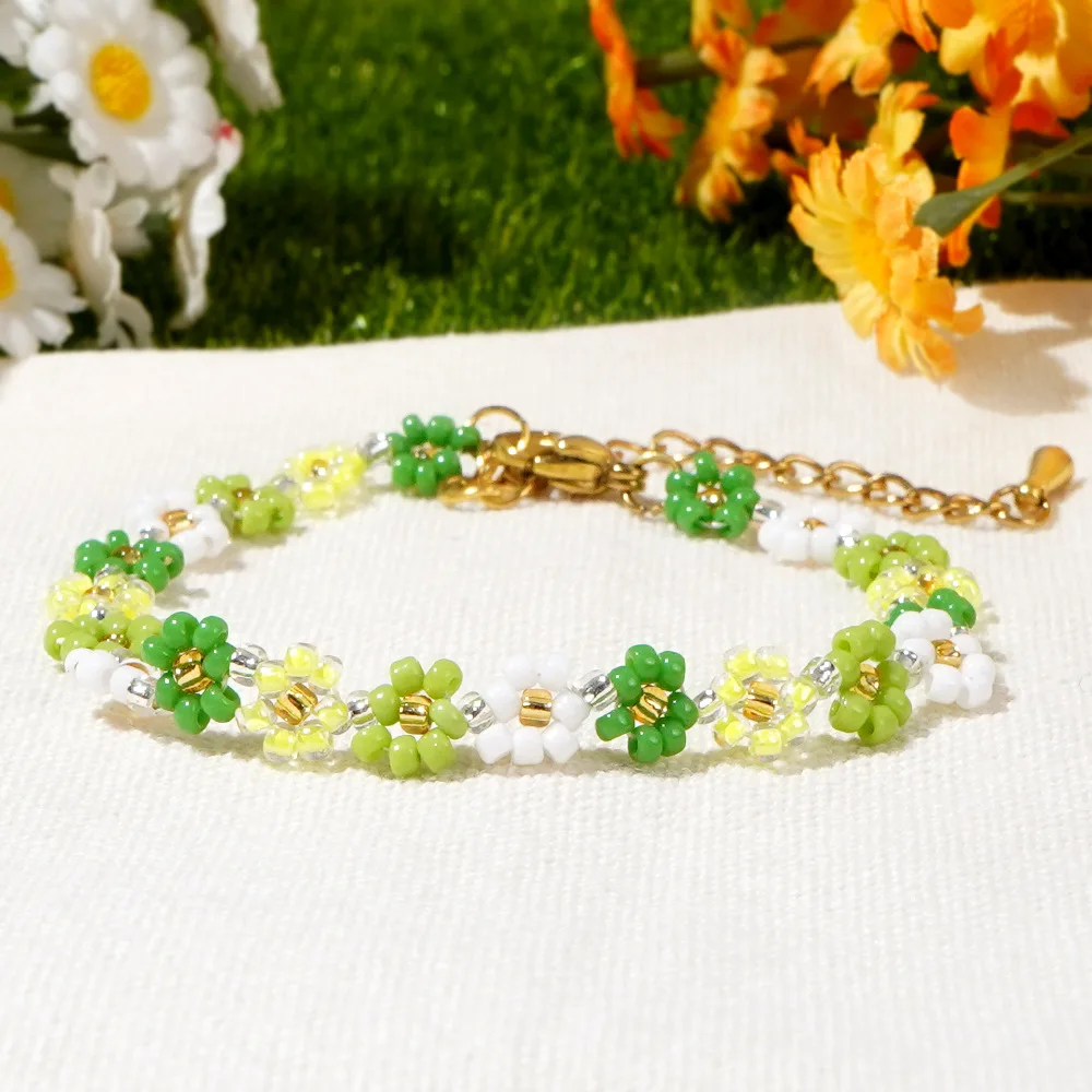 Bohemian Dainty Jewellery Gift Aesthetic Crystal Glass Seed Bead Colorful Floral Bracelet Daisy Flower Bracelet