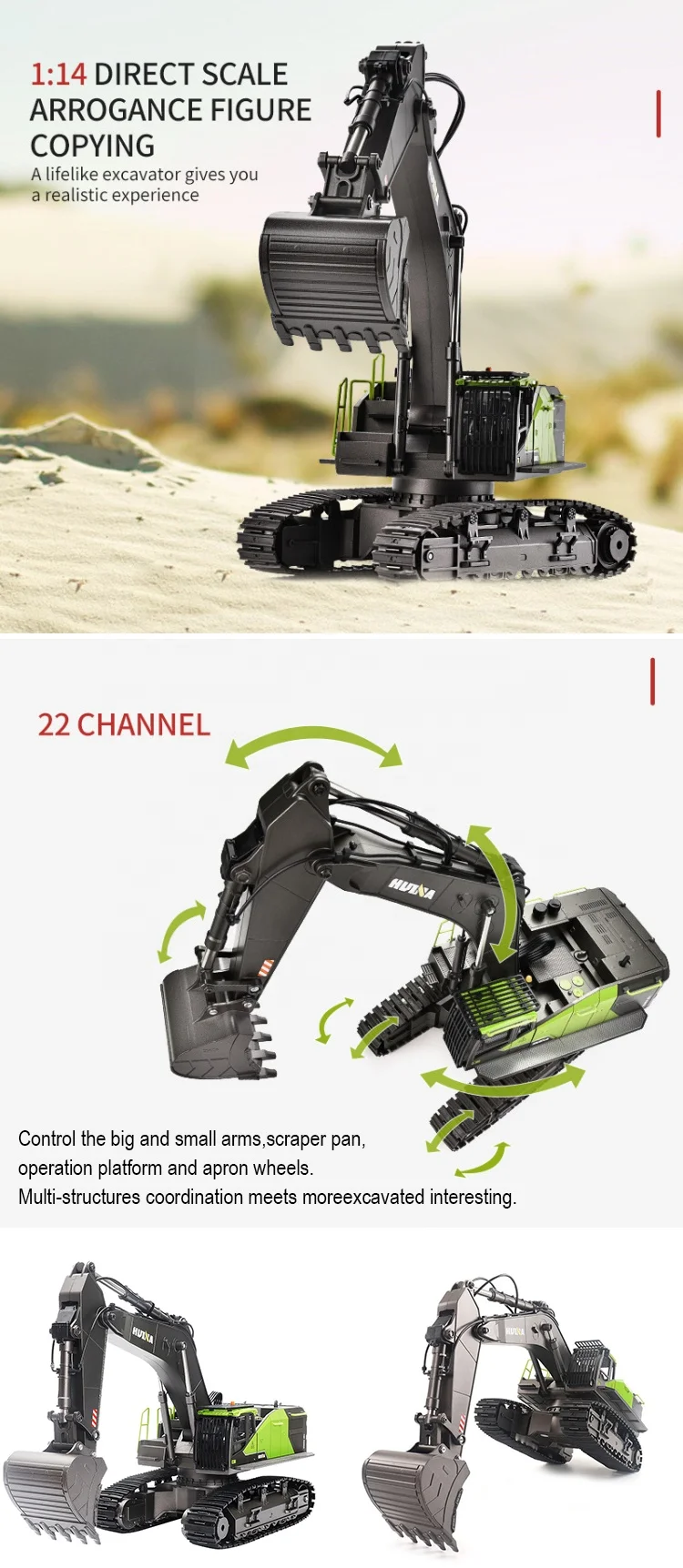 ZIGOTECH 1/14 22 channel Metal Rc Remote Control Toy Excavator Equipment 1593 R.C. Construction