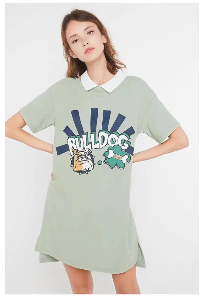 
manufacture price with high quality new design short sleeve solid print t-shirt dress for women 