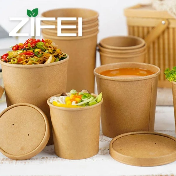 32oz disposable kraft soup paper bowl takeaway 1000ml paper salad bowl kraft round fruit salad box eco friendly paper soup cups