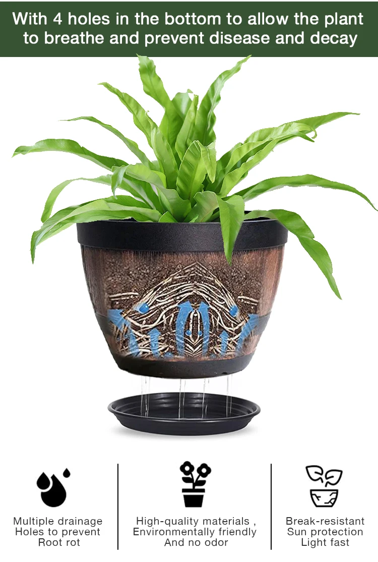 Flower Pots Wooden Whiskey Barrels Shaped Plant Tubs Rustic Flower Bucket for Indoor Outdoor Garden Yard