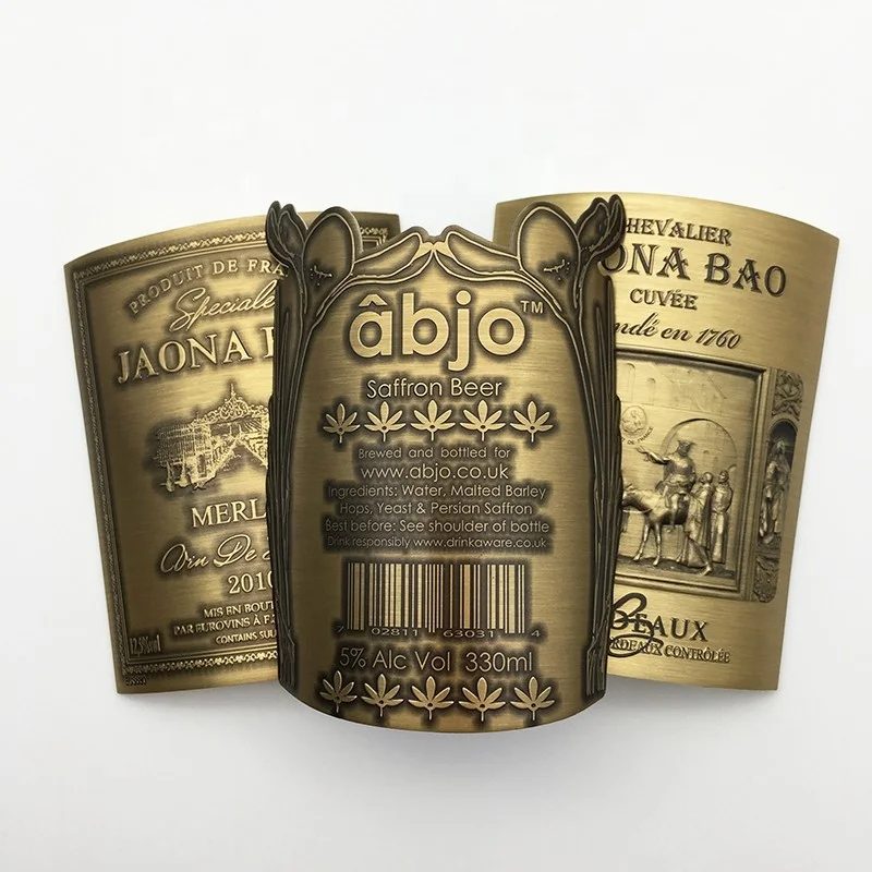 High Quality Waterproof Custom 3d Logo Gold Stamping Embossed Pattern Whisky Wine Glass Bottle Packaging Label