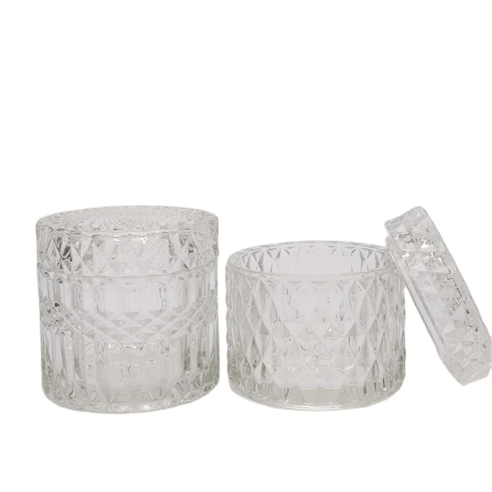 2021Wholesale 200ml Matte Black White Clear Iridescent Other Candle Holders Luxury Glass Candle Jars with Lid in Bulk