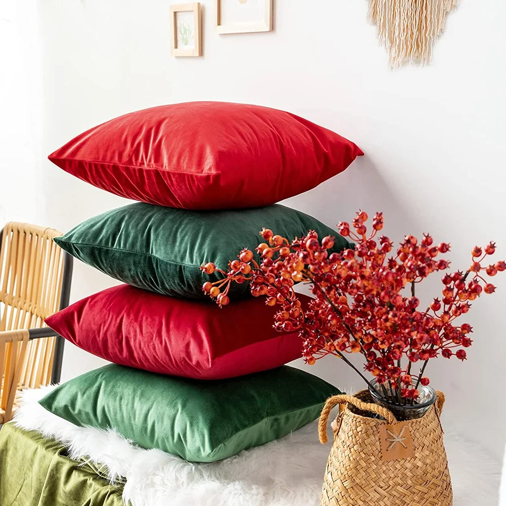 High-quality classic soft velvet fabric Christmas colorsThrow Pillow Covers for Sofa Couch Living Room Bedroom 18x18inch