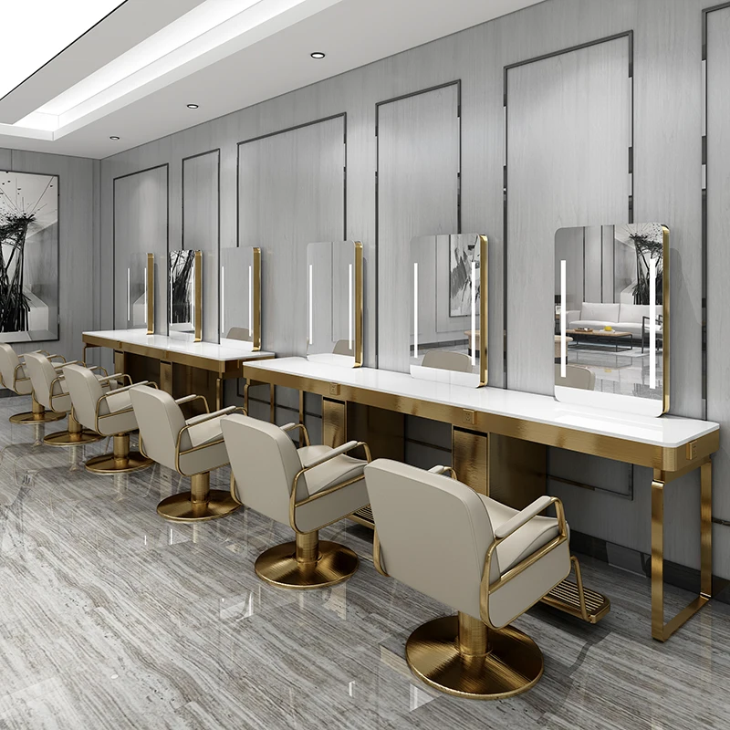Factory Direct Salon Beauty Furniture Standard Size Makeup Styling Mirror Station With Multiple Cabinets For Barber