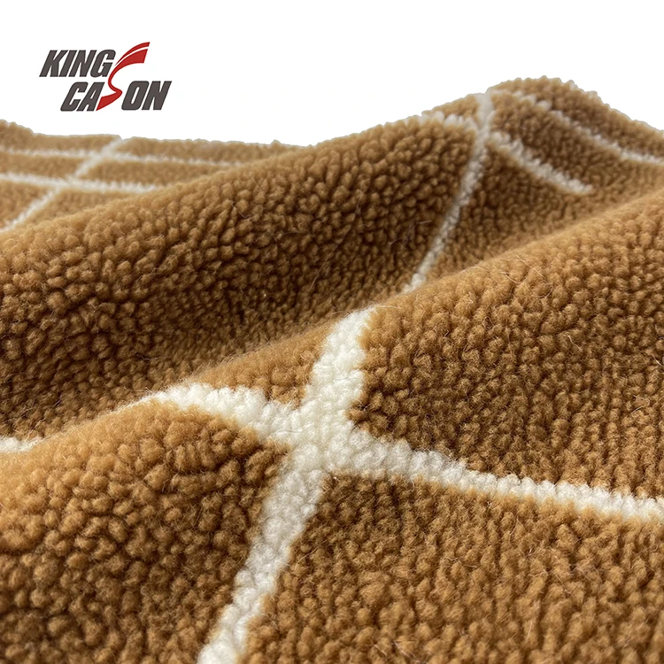 Kingcason China Factory 100%Poly One Side Brush Jacquard Printing Sherpa Fleece Fabric For Jacket Blanket Pajamas Ladies Coat