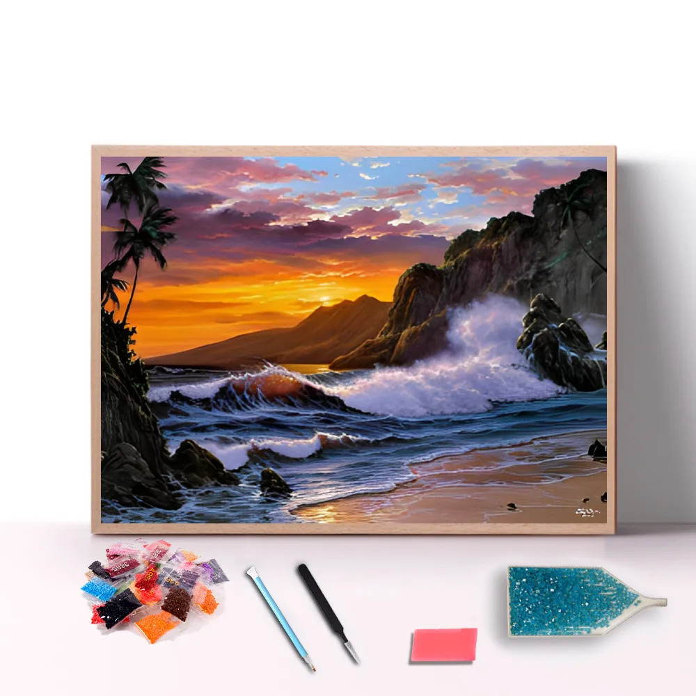 Le-85 Factory wholesale custom painting and wall art 5D diy full diamond landscape diamond painting kit
