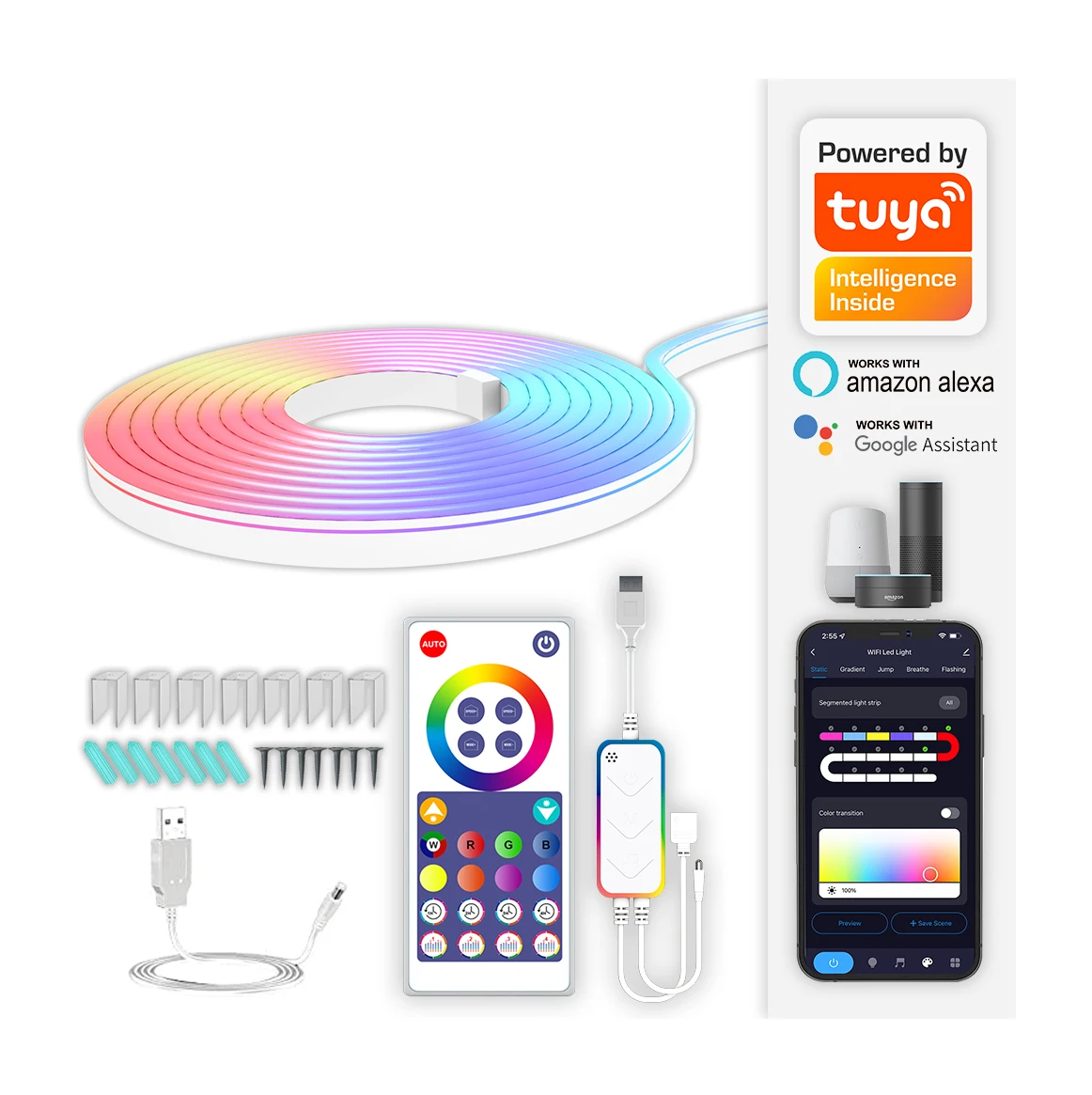 None Led Light Strip 12v RGB 6*12 Flexible Cuttable 360 Degree Custom LED Flex for Christmas Light