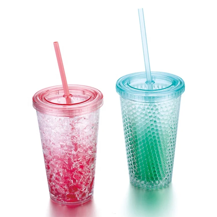 Freeze Double Wall Plastic Mug With Straw