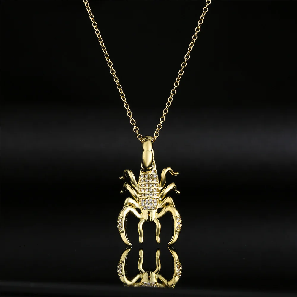 Popular Hip-Hop Jewelry Copper Micro-inlaid Zircon Personality Scorpion Pendant Necklace