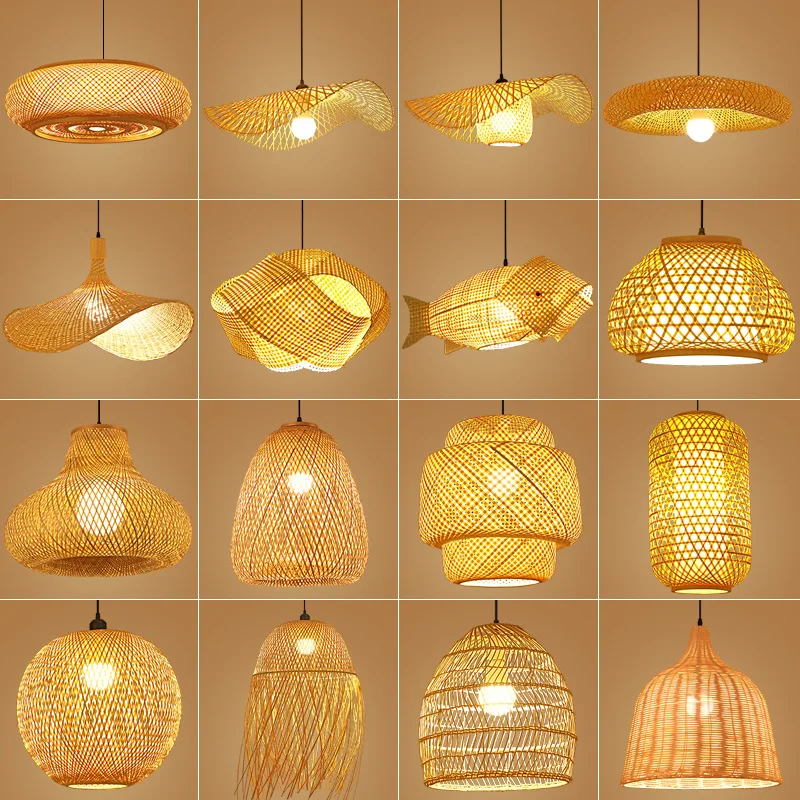 CSLIDO Hanging Lamps Bamboo Led Ceiling Lights Wholesale Bamboo Weaving Chandelier Rattan Pendant Light For Restaurant
