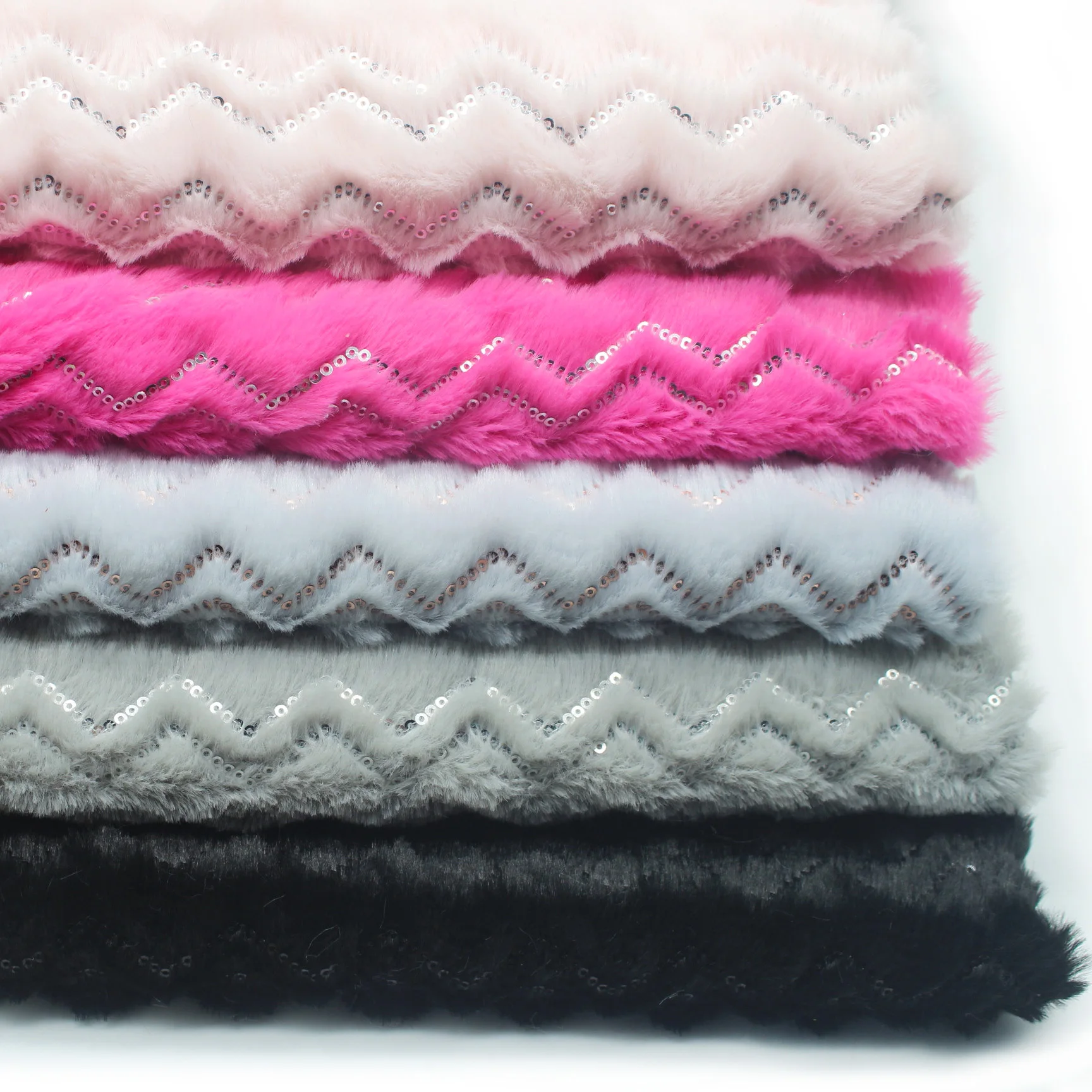 Wholesale Designer Inspired Long Pile Faux Fur Fabric Sequin Embroidery Rabbit Hair Fabric