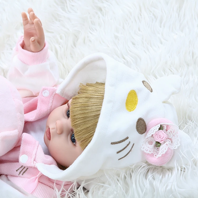 48CM full body soft silicone bebe doll reborn baby girl in pink Kitten dress set lifelike flexible baby doll